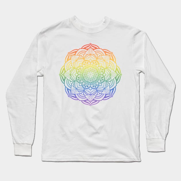 Rainbow Mandala Long Sleeve T-Shirt by JustGottaDraw